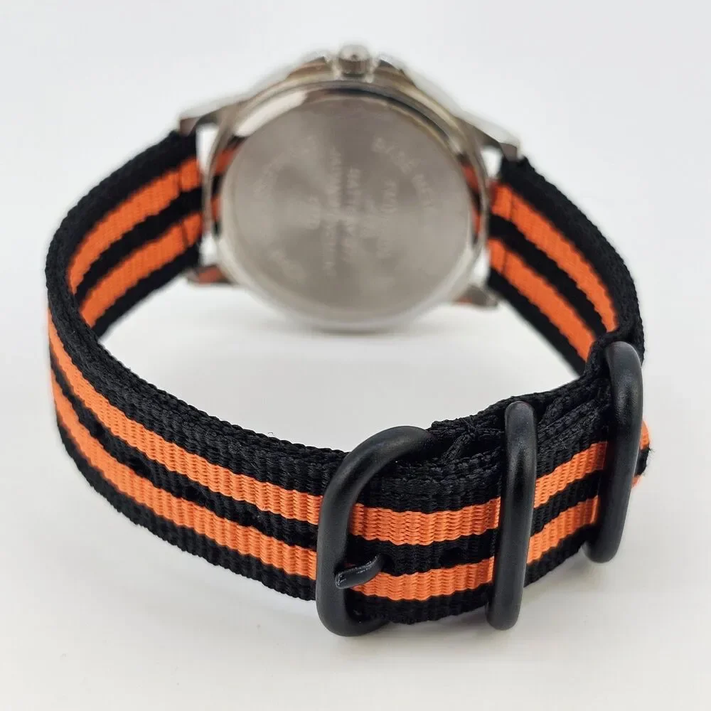 Men's Diamond Watch 40MM Black Dial New Black‎ Orange Canvas Bands New Battery